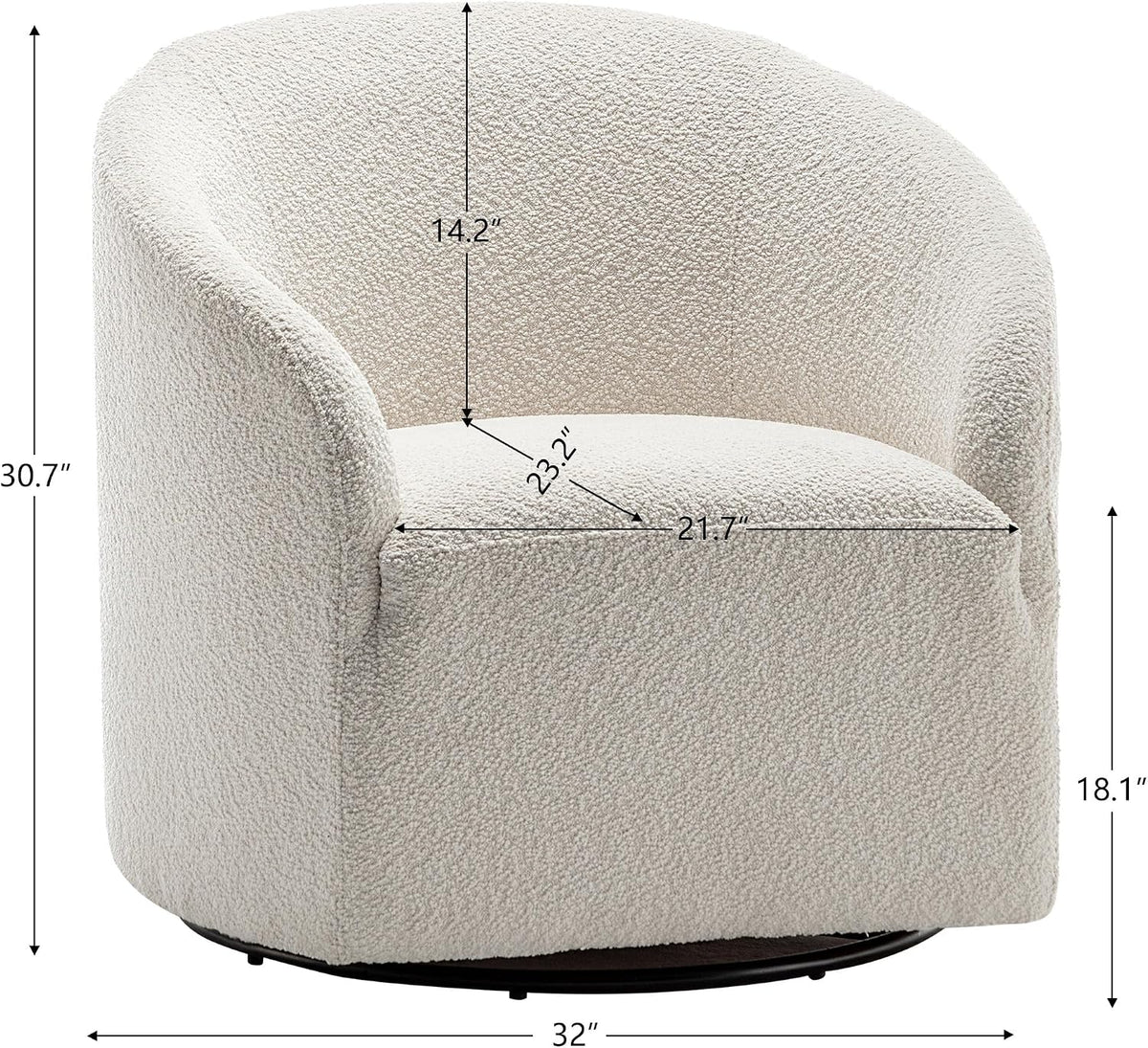 KINWELL 32" Wide No Assembly Boucle Swivel Barrel Chairs Set of 2, White