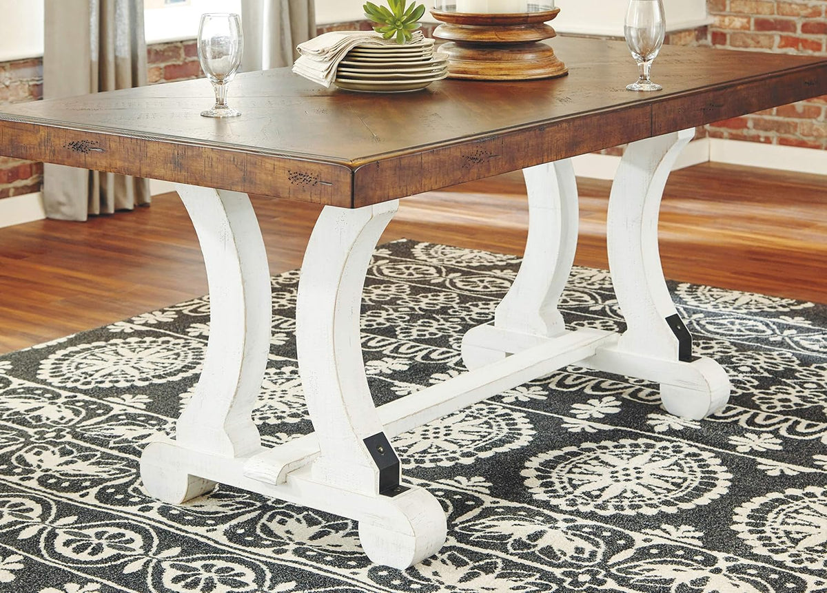 Signature Design by Ashley Valebeck Farmhouse Rectangular Extension Dining Table, Fits up to 8, White & Brown Valebeck Vintage Farmhouse Cushioned Dining Chair, 2 Count, Whitewash