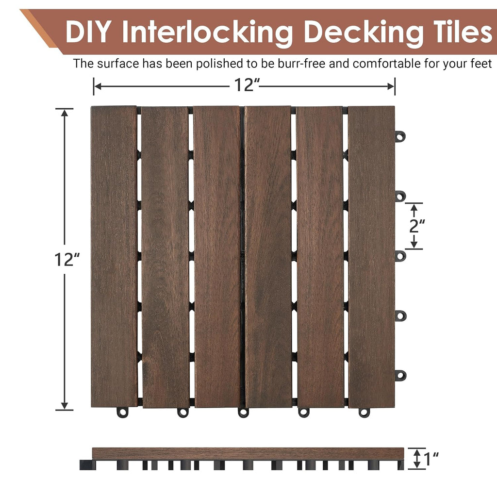 PrimeZone 54 PCS Solid Acacia Wood Interlocking Patio Deck Tiles Outdoor