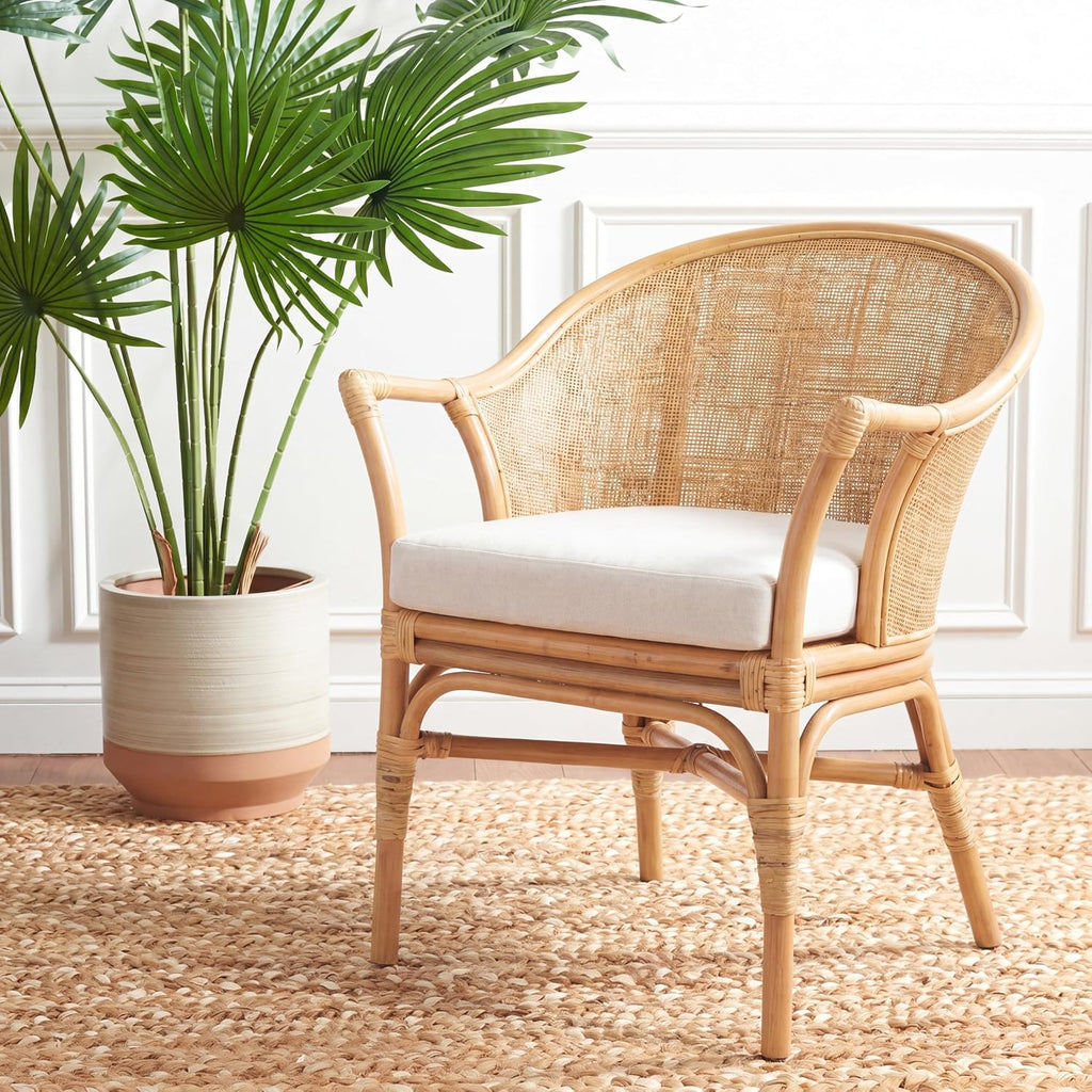Safavieh Home Collection Dustin Rattan Cushion Accent Chair, Natural/White