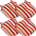 Wesiti Set of 4 Round Bistro Seat Cushion with Tie, Waterproof, Red Stripe