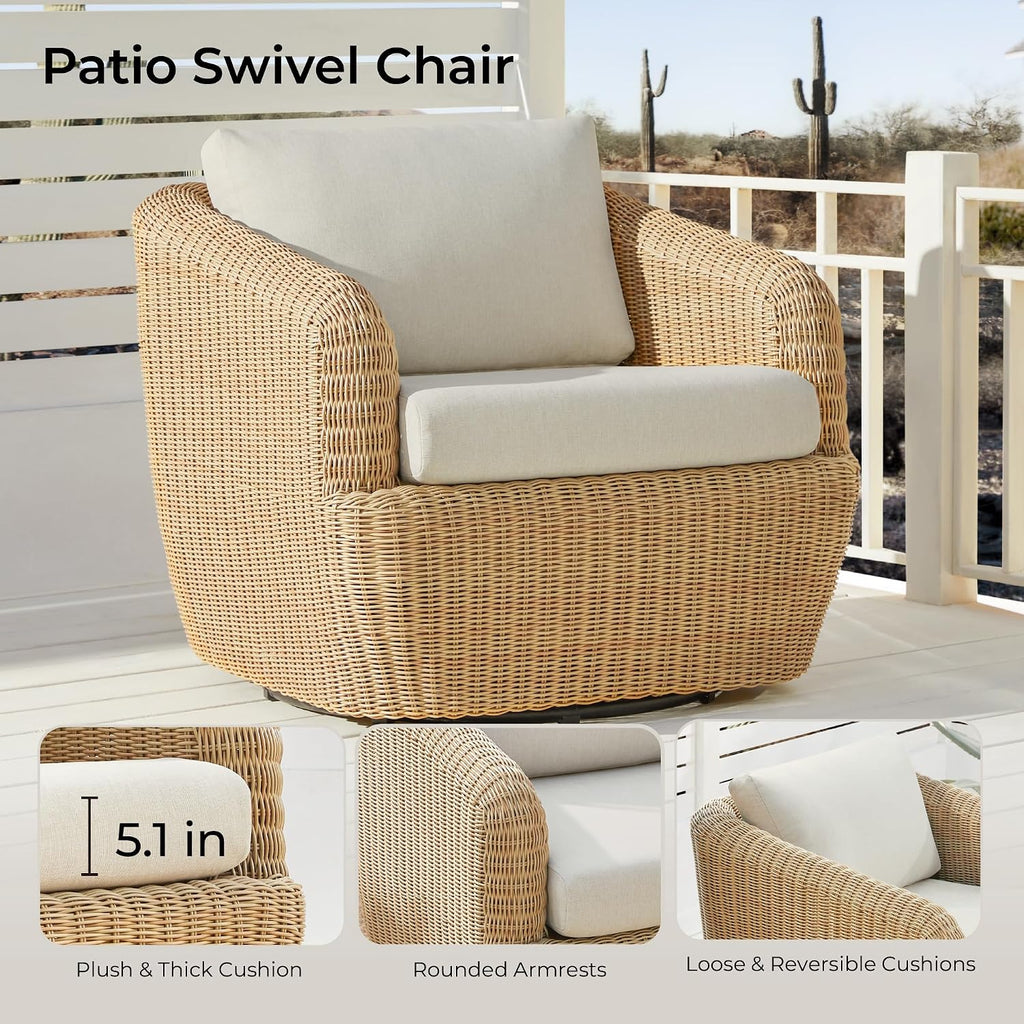 CHITA 360° Swivel Patio Wicker Chairs Set of 2, Fully Assembled, Brown