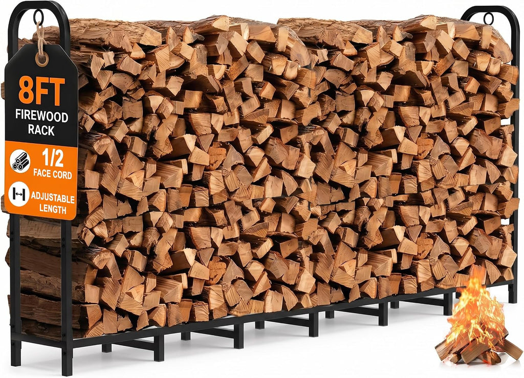 Gtongoko 8FT Firewood Rack Outdoor Heavy Duty Log Holder Wood Storage