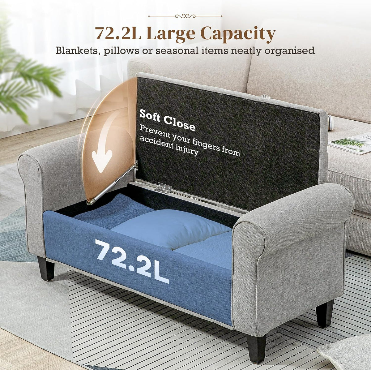 HOMCOM Storage Ottoman Bench 50" with Lift Top Lid, Light Gray