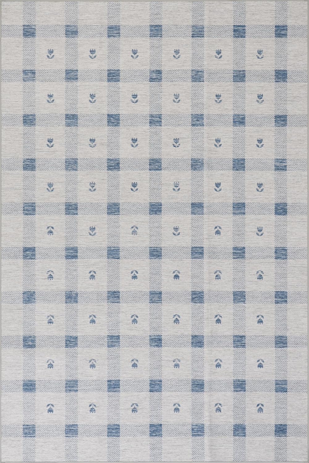 Dash & Albert Valen Blue Plaid Washable Rug, 8'6"x11'6"