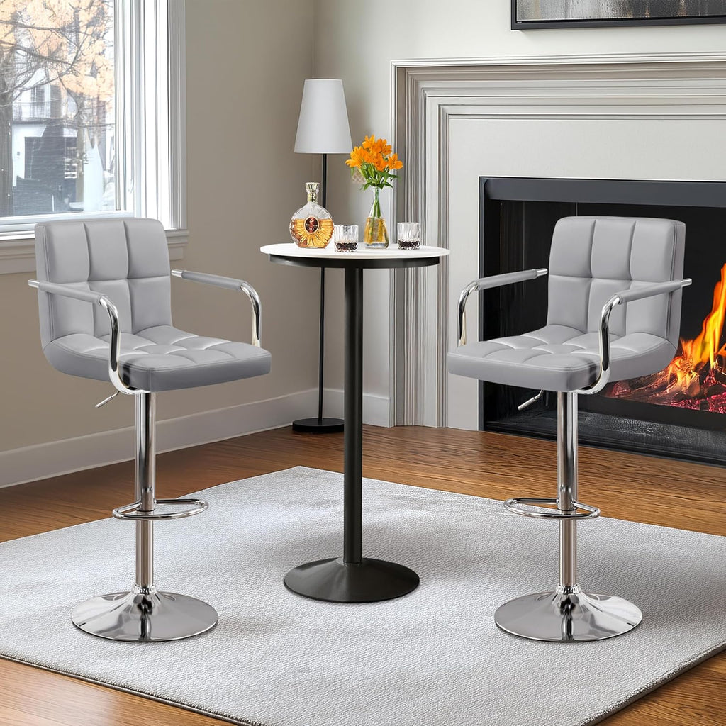 Yaheetech Bar Stools Set of 2, Adjustable Swivel with Backs, Light Gray