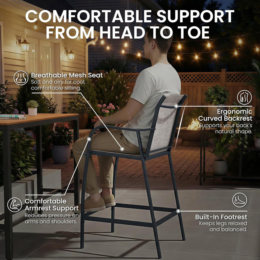 Crestlive 28.7" Outdoor Bar Stools Set of 2, 500 lb Mesh Patio Bar Chairs