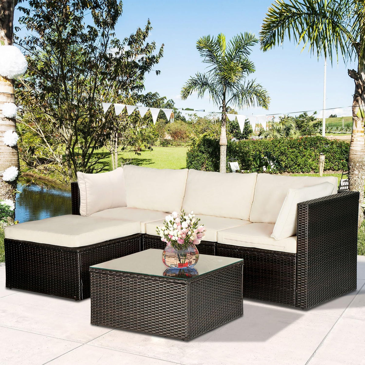 9 Piece Outdoor Patio Cushion Covers Replacement, Beige