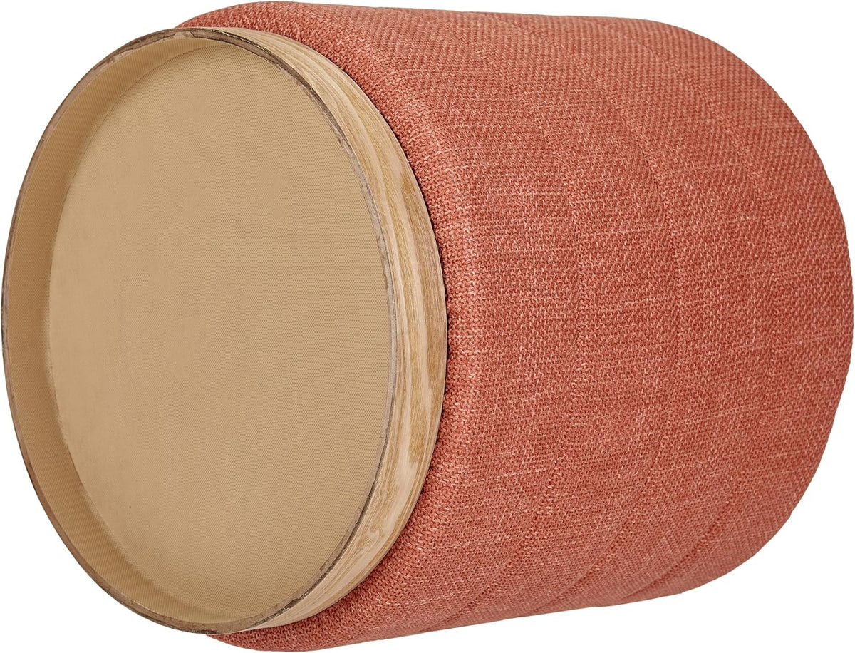 Linen Storage Ottoman Round Footrest with Hidden Storage, Coral Orange 16" L X16 W X 17" H