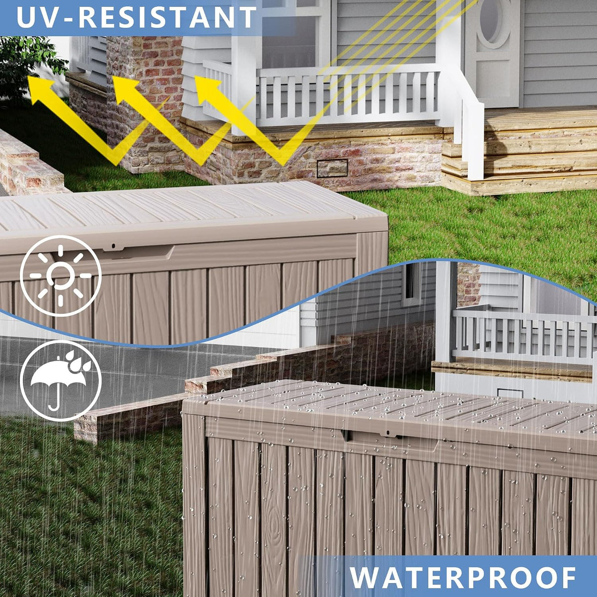 90 Gallon Waterproof Resin Deck Box, UV Resistant Outdoor Storage for Garden, Patio, Porch, Delivery（Black，80 Gallon）