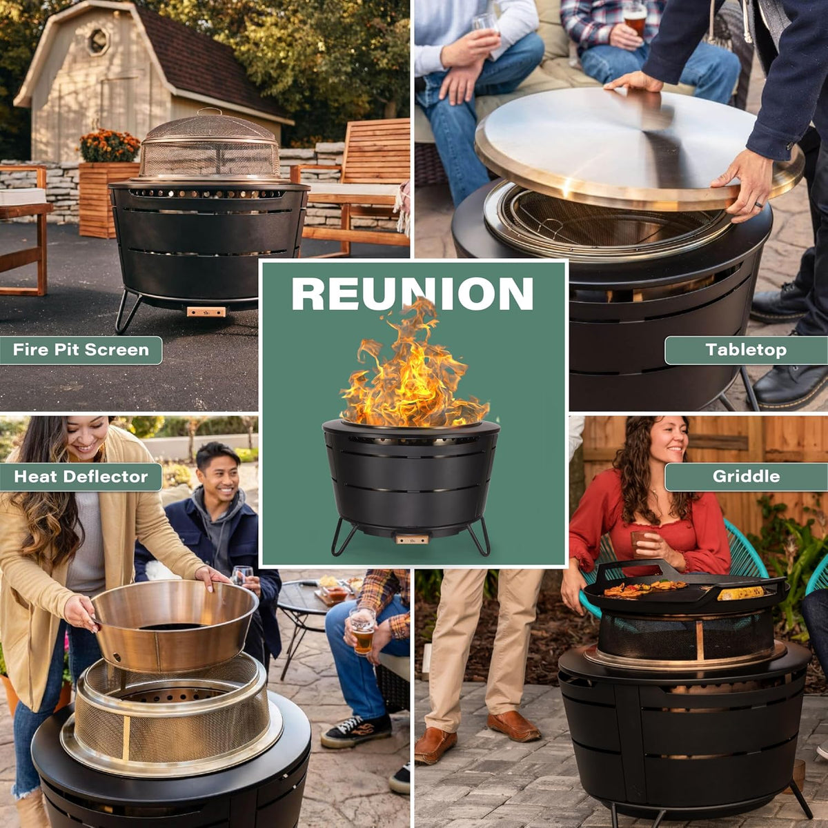 TIKI Reunion Smokeless Fire Pit, 27.5 in Wood Burning Fire Pit with Cover