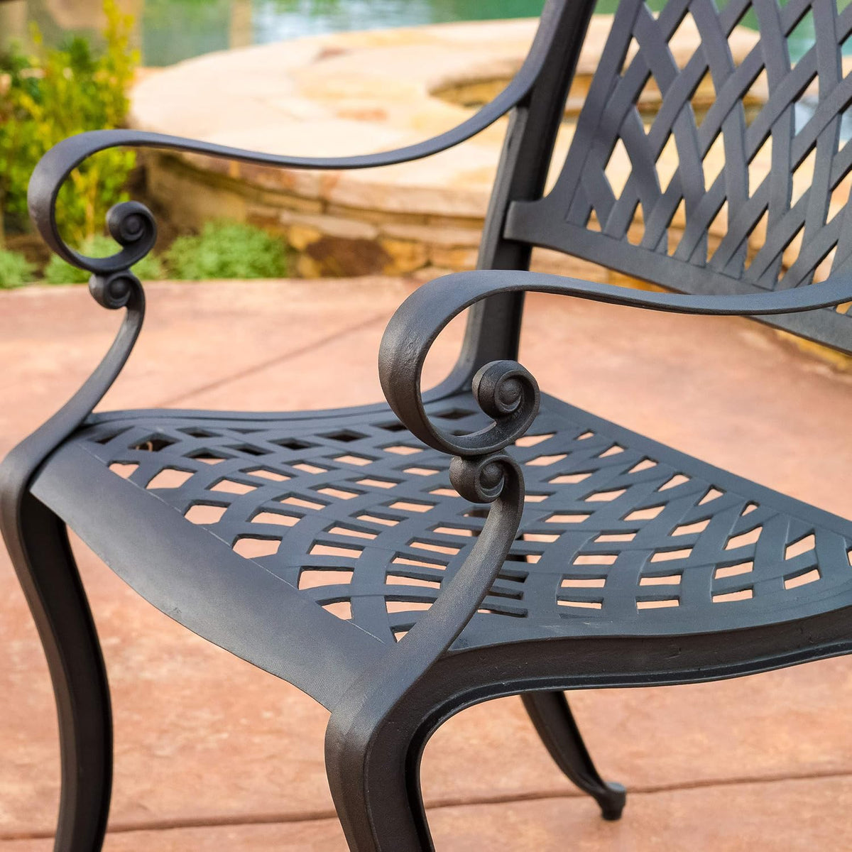 Christopher Knight Home Hallandale Outdoor Cast Aluminum Chairs, 2-Pcs Set, Antique Matte Black