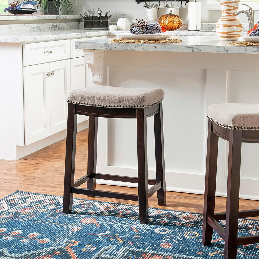 Linon Harper Beige & Dark Walnut 24" Counter Stool, Beige/Dark Walnut (98325WAL-01-KD)