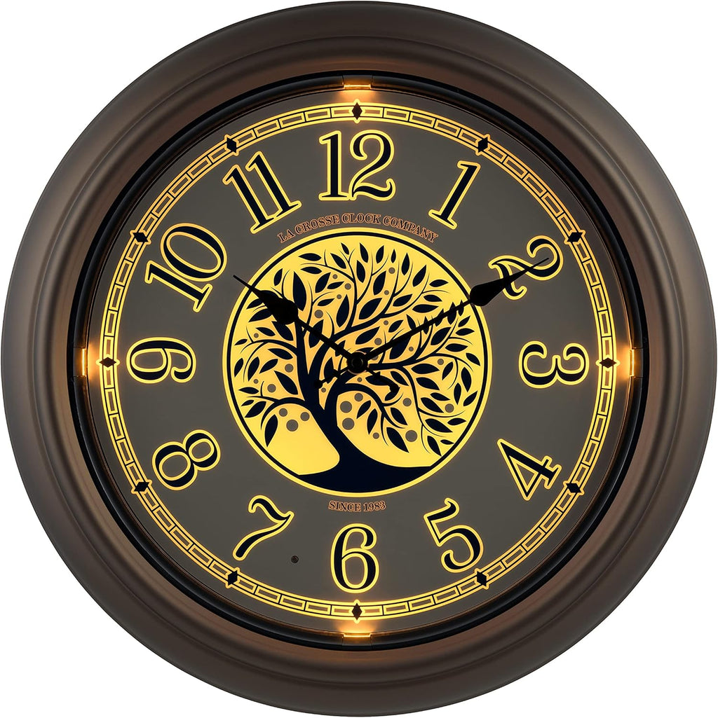 La Crosse Technology Indoor/Outdoor Lighted Dial Analog Quartz Wall Clock, 18" Dia. (403-3246BR)