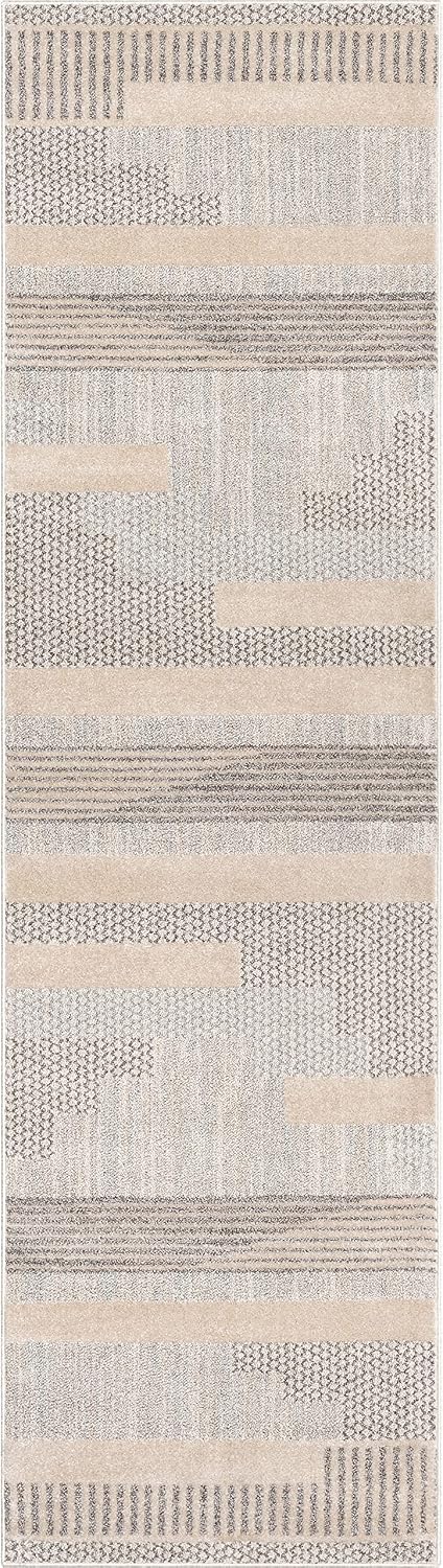 Well Woven Harlow Collection Briar Beige - Modern Tribal Minimalist Geometric 3x10 Runner Rug - Ideal for Hallway & Bedroom - Durable, Stain Resistant & Easy to Clean