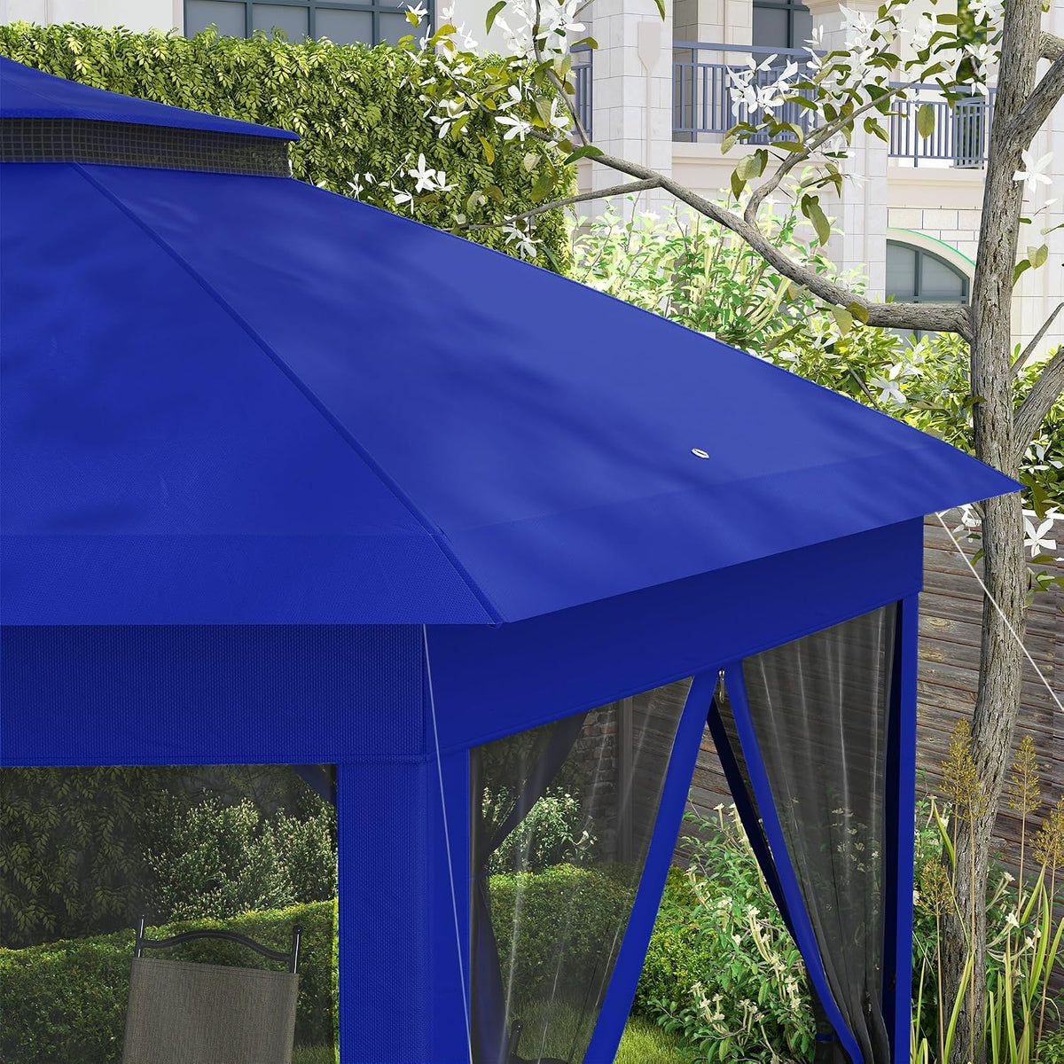 Outsunny 13' x 13' Pop Up Gazebo, Hexagonal Event Tent, Dark Blue and Black