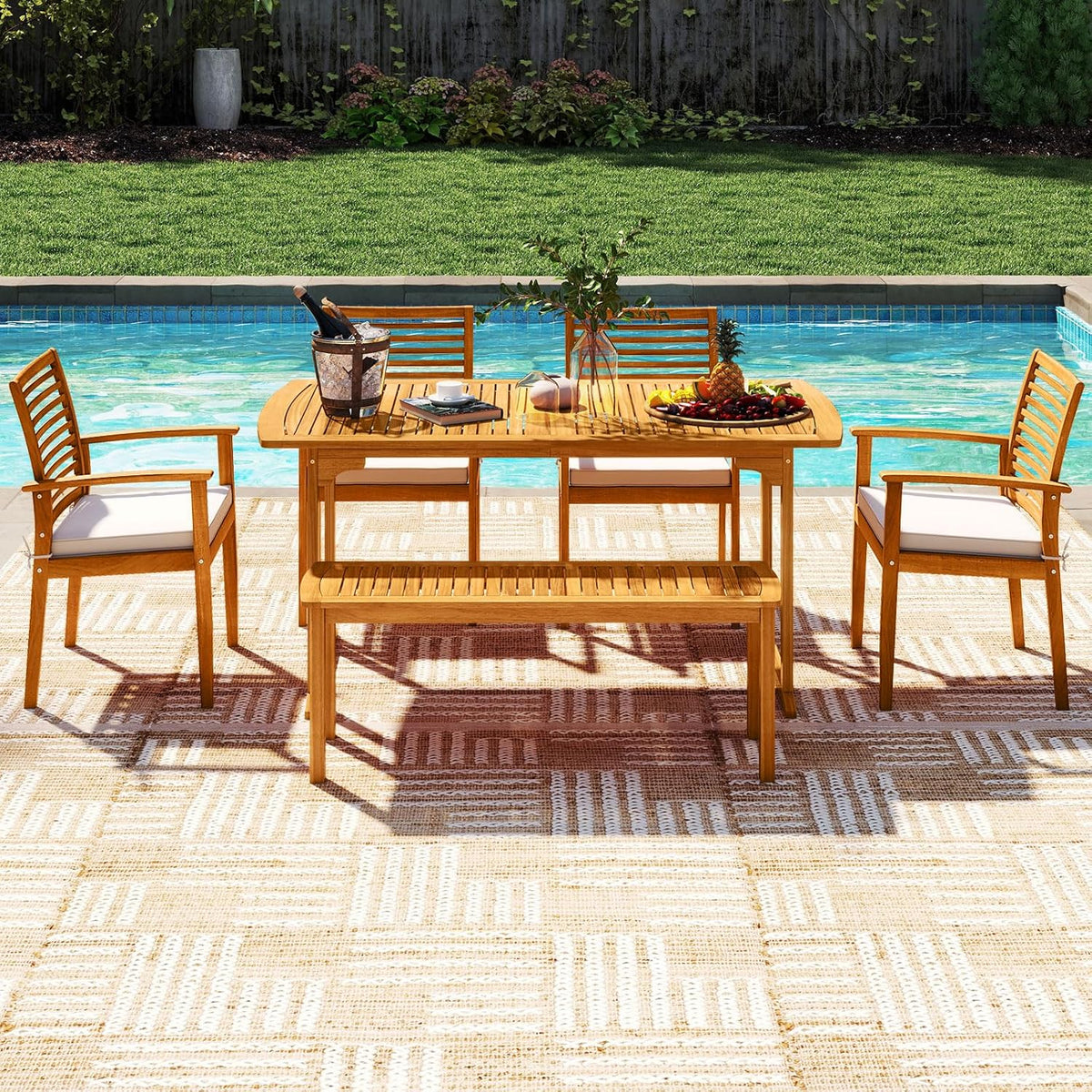 Tangkula Acacia Wood Patio Dining Chairs Set of 4 for Poolside Yard Garden
