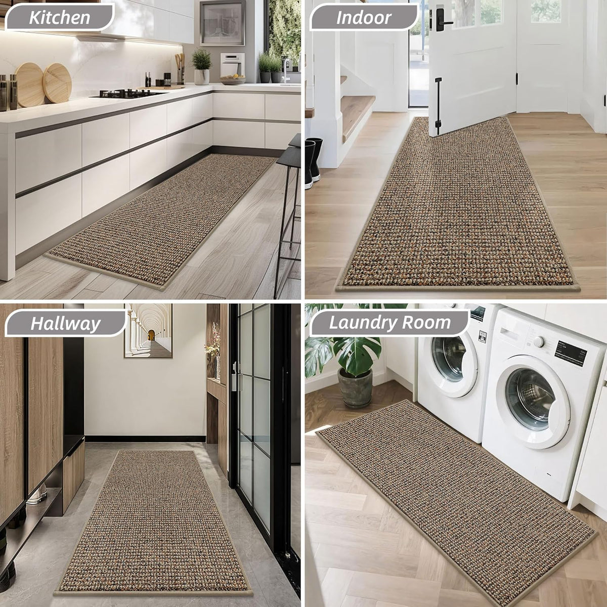 BEQHAUSE Dirt Trapper Door Mat 32" x 72", Non-Slip Washable Doormats, Beige