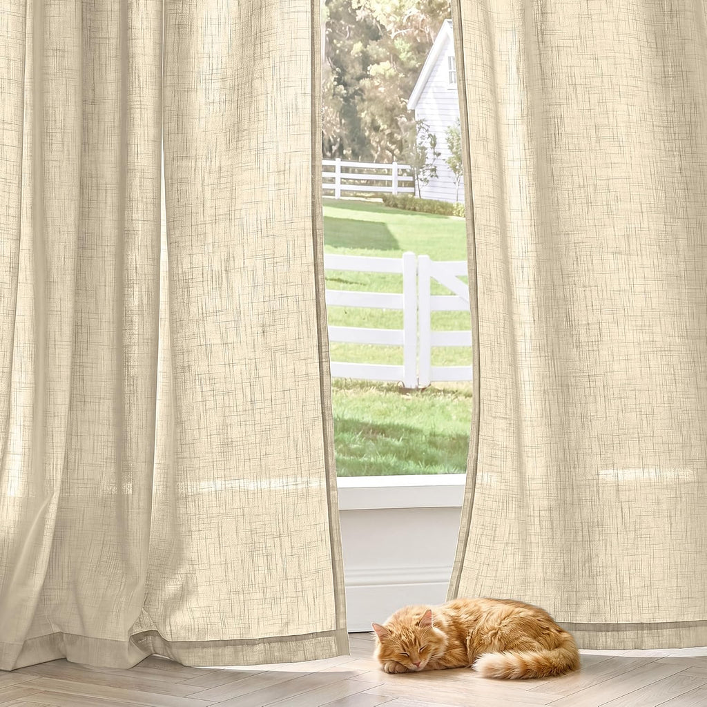 jinchan Taupe Semi Sheer Curtains Light Filtering 84 Inches Long 2 Panels