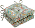 Pillow Perfect Paisley Indoor/Outdoor Chairpad with Ties, Reversible, Tufted, Weather, and Fade Resistant, 15.5" x 16", Blue/Multi Pretty, 2 Count