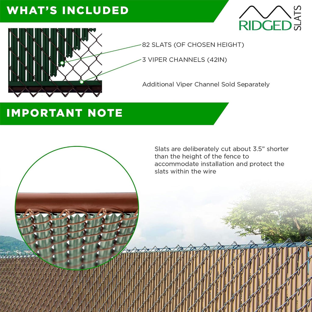 Proudly Made in The USA! - Ridged Slat Single Wall Bottom Locking Slat Depot Privacy Slat for 3', 4', 5', 6', 7' and 8' Chain Link Fence (4ft, Brown)