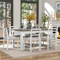 7 Pieces Dining Table Set Wooden Rectangle Extendable Table with 12” Leaf and 2 Drawers, 6 Dining Chairs with Soft Cushion, Kitchen Dining Room Set for 6 Persons (Brown + White)