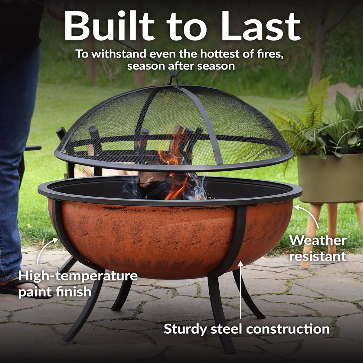 Sunnydaze Round Steel Outdoor Wood-Burning Fire Pit, 32", Copper