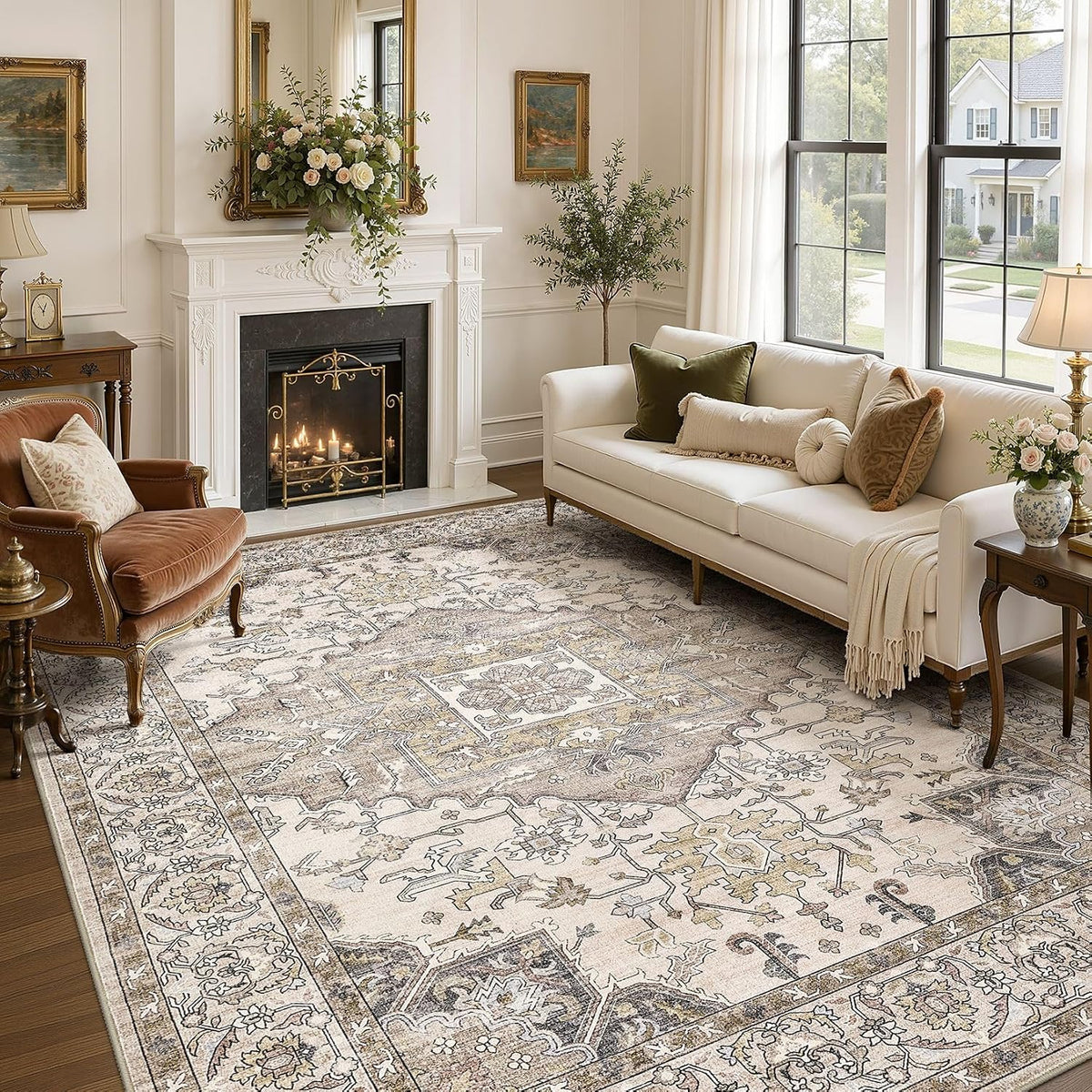 8x10 Area Rugs for Living Room: Washable Soft Brown Neutral Rug