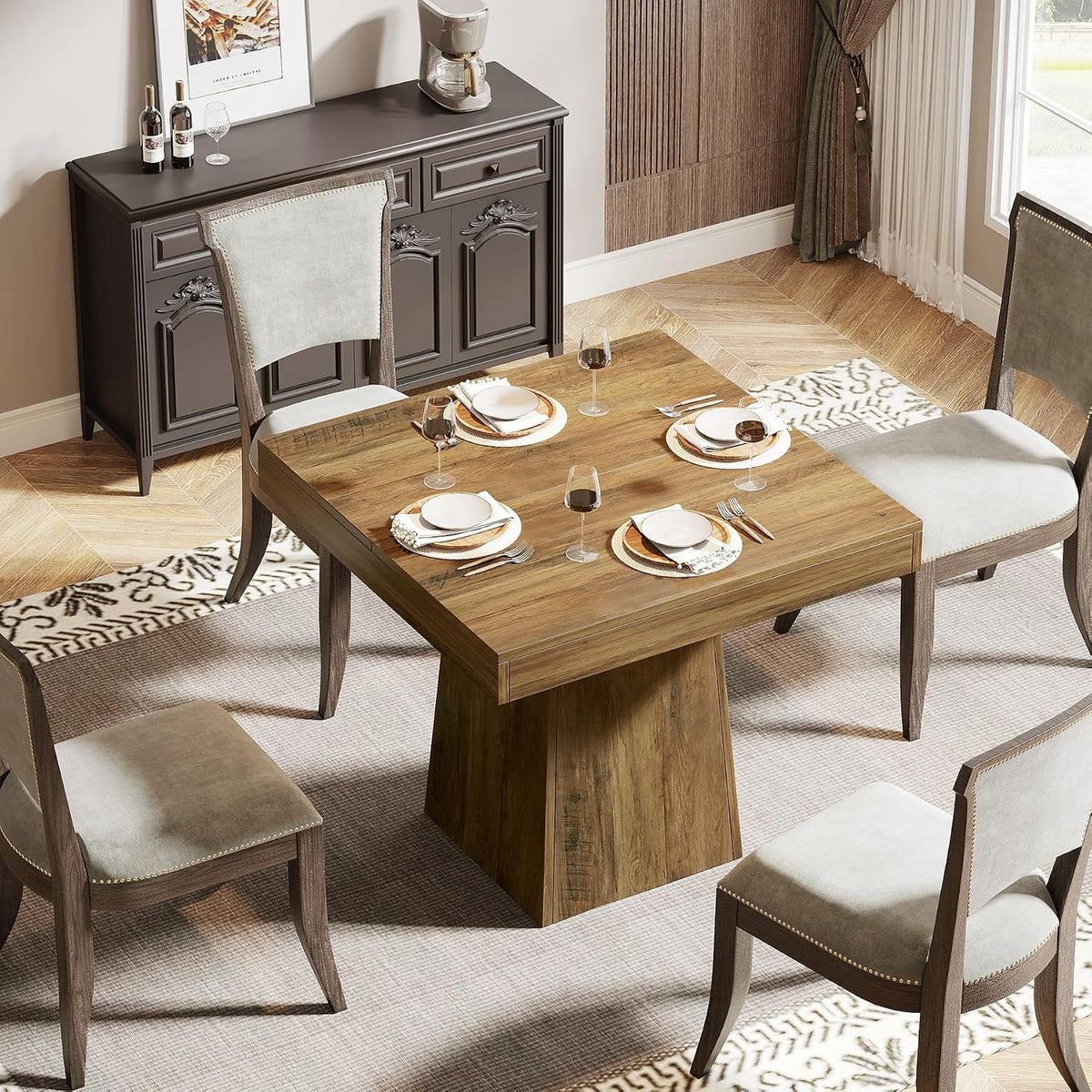 Tribesigns Square Dining Table for 4, 31.5" Farmhouse Small Kitchen Table
