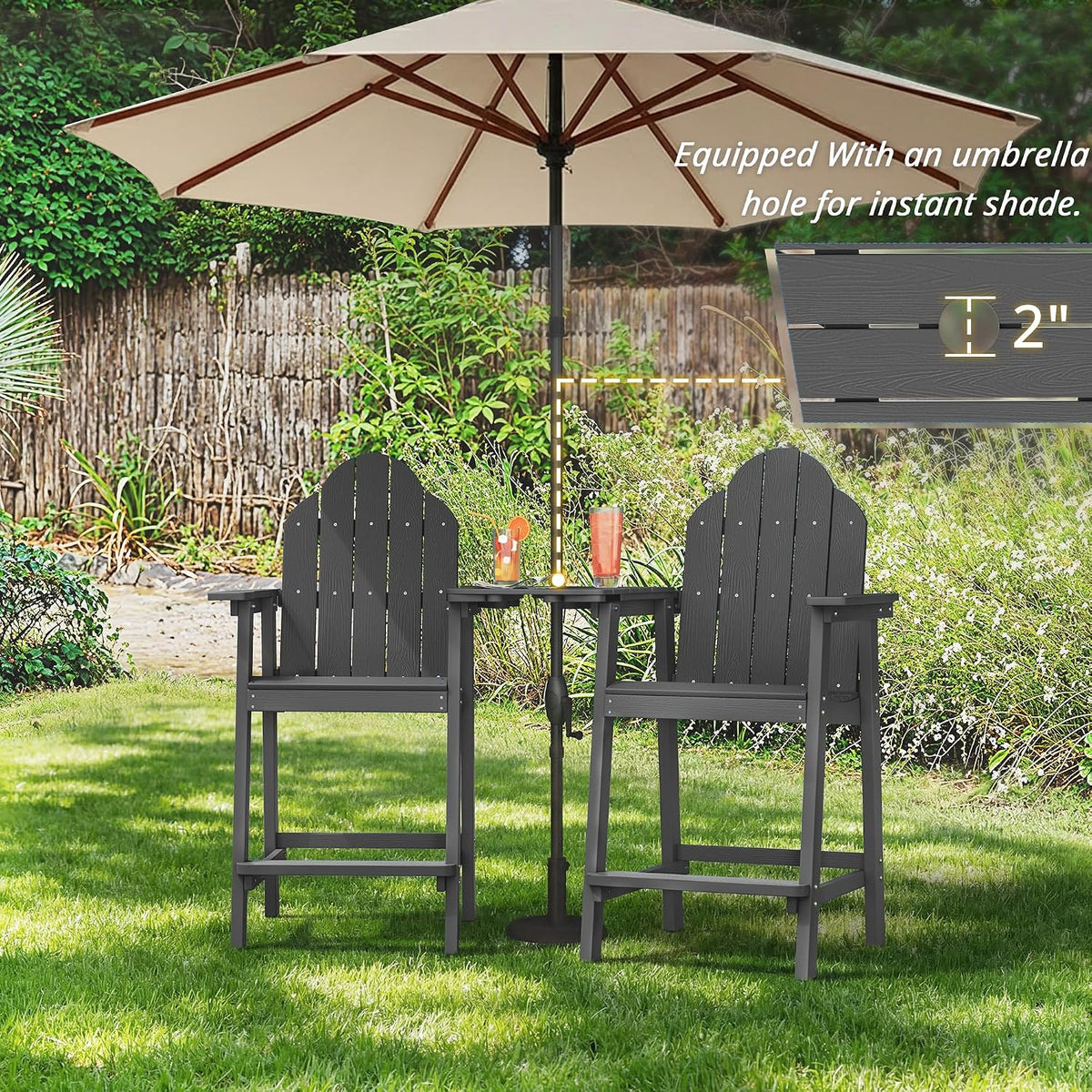 LUE BONA Tall Adirondack Chair Set of 4, HDPS Bar Height Chairs, Dark Gray