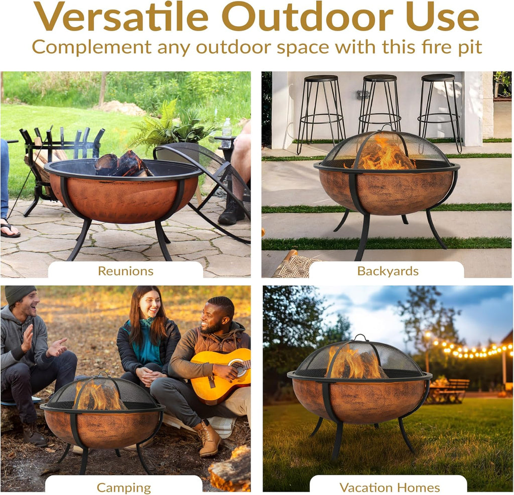 Sunnydaze Round Steel Outdoor Wood-Burning Fire Pit, 32", Copper