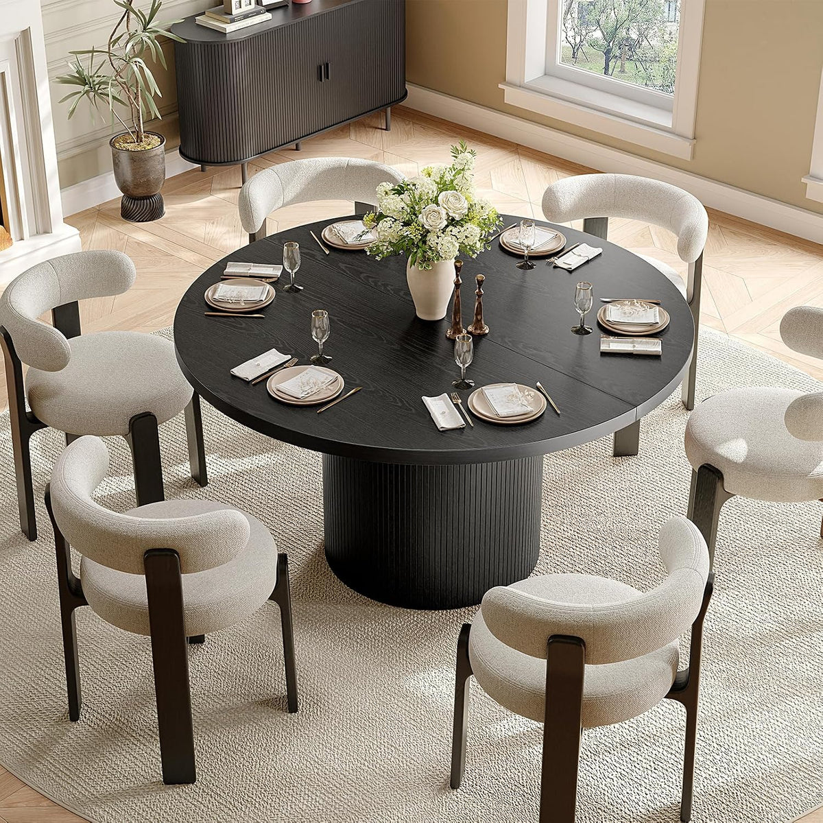 ONBRILL 47 Inch Round Dining Table for 4-6, Black