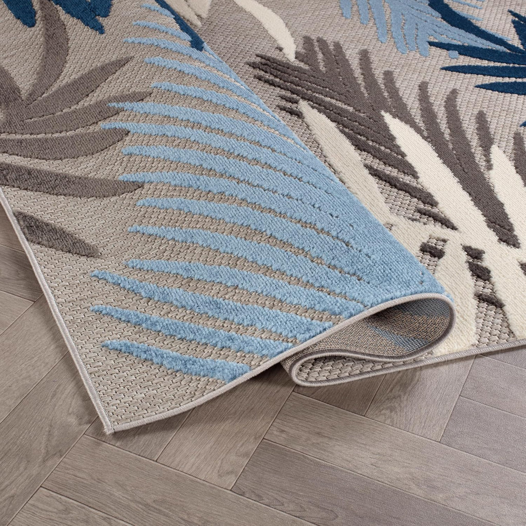 Rugshop Palm Indoor/Outdoor Non-Shedding Deck Patio Area Rug Blue 5' x 7'