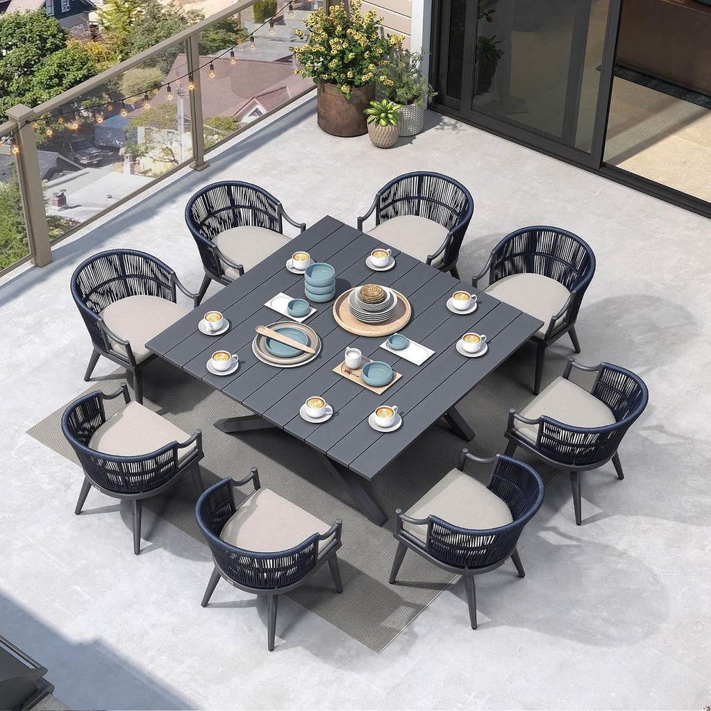 PURPLE LEAF Patio Dining Set for 8 Aluminum Table Set w/Cushions, Gray
