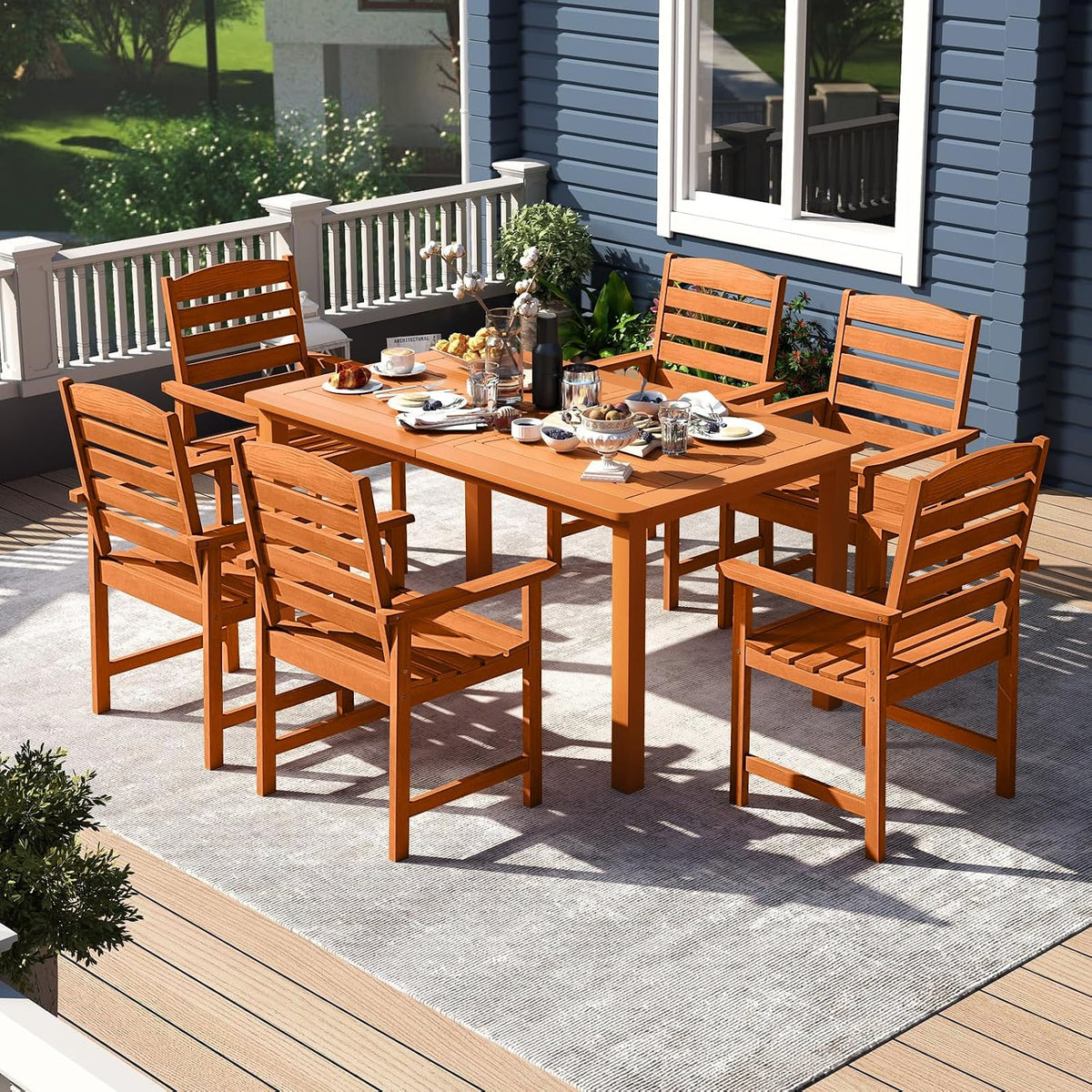 Tangkula Wood Patio Dining Chairs Set of 2, Wooden Outdoor Dining Chairs with High Backrest & Slatted Seat, Outdoor Furniture Armchairs for Deck, Garden, Porch & Backyard, (Thick Horizontal Stripe)