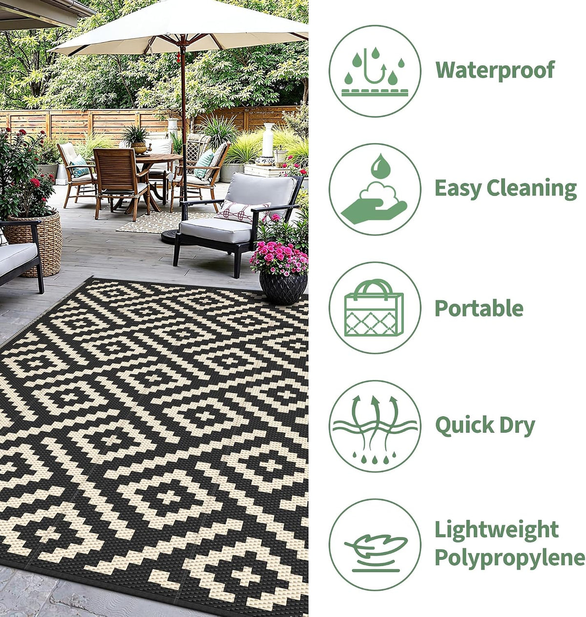 sarben outdoor rug, waterproof plastic rugs for patio, package contents