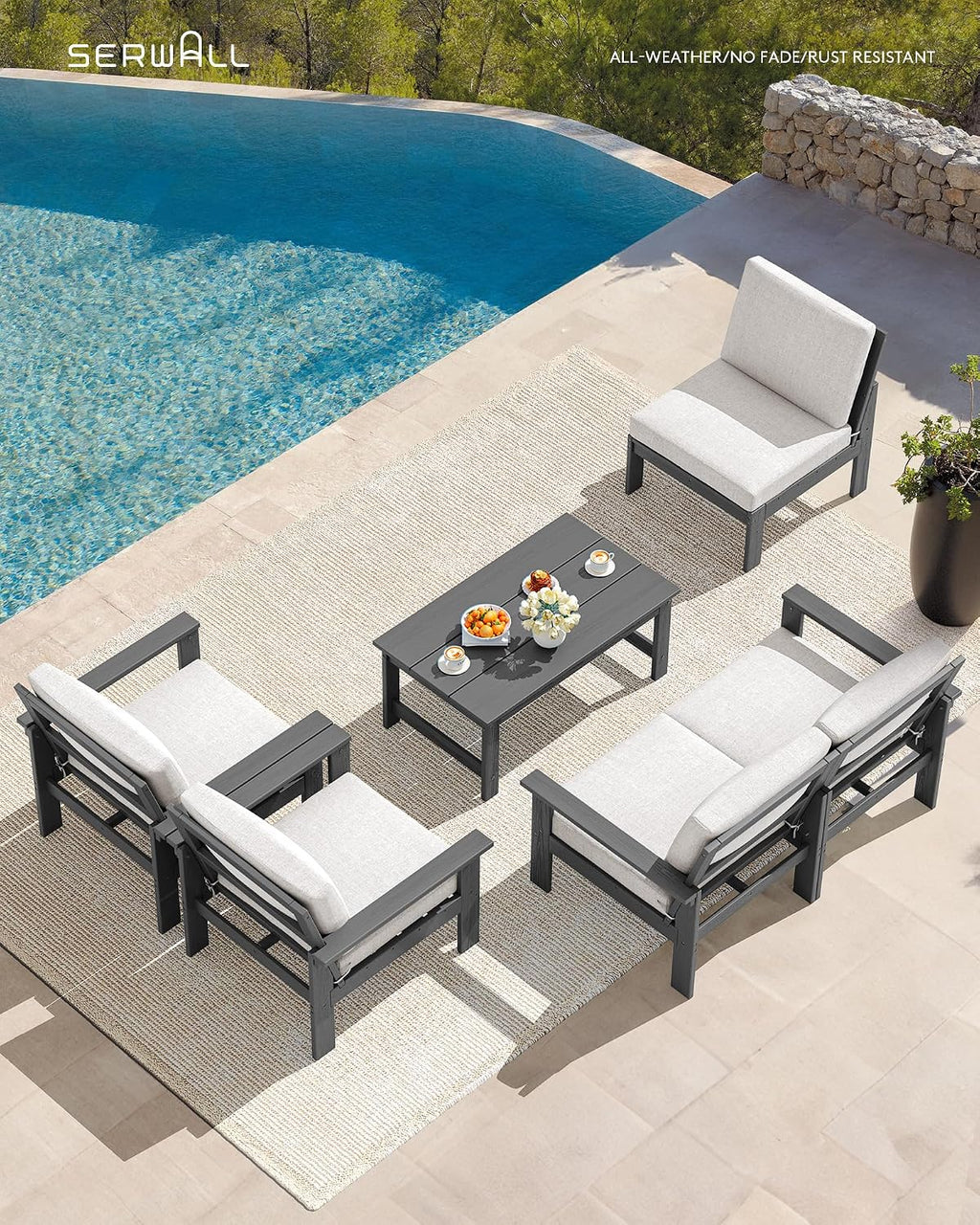SERWALL HDPE Outdoor Patio Furniture Set Outdoor Couch