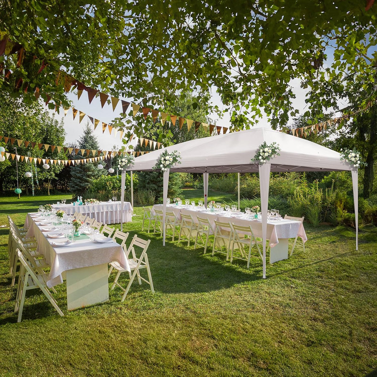 VINGLI 10'x20' Pop Up Canopy Tent Portable Instant Gazebo Party Tent with Carry Bag Outdoor Canopy for Outdoor Events, Party, Wedding (White)