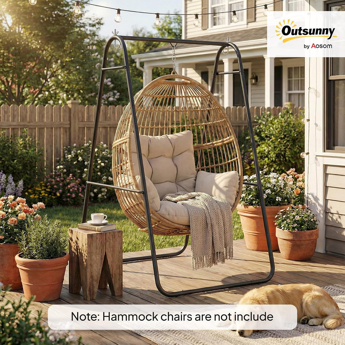 Outsunny Hammock Chair Stand Only Heavy Duty A-Frame for Hammock Black
