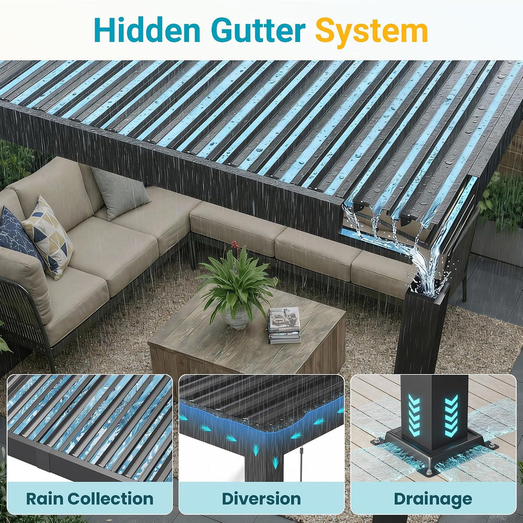 Pergola 10'x12' with Adjustable Roof & Thick Aluminum Frame for All Weather