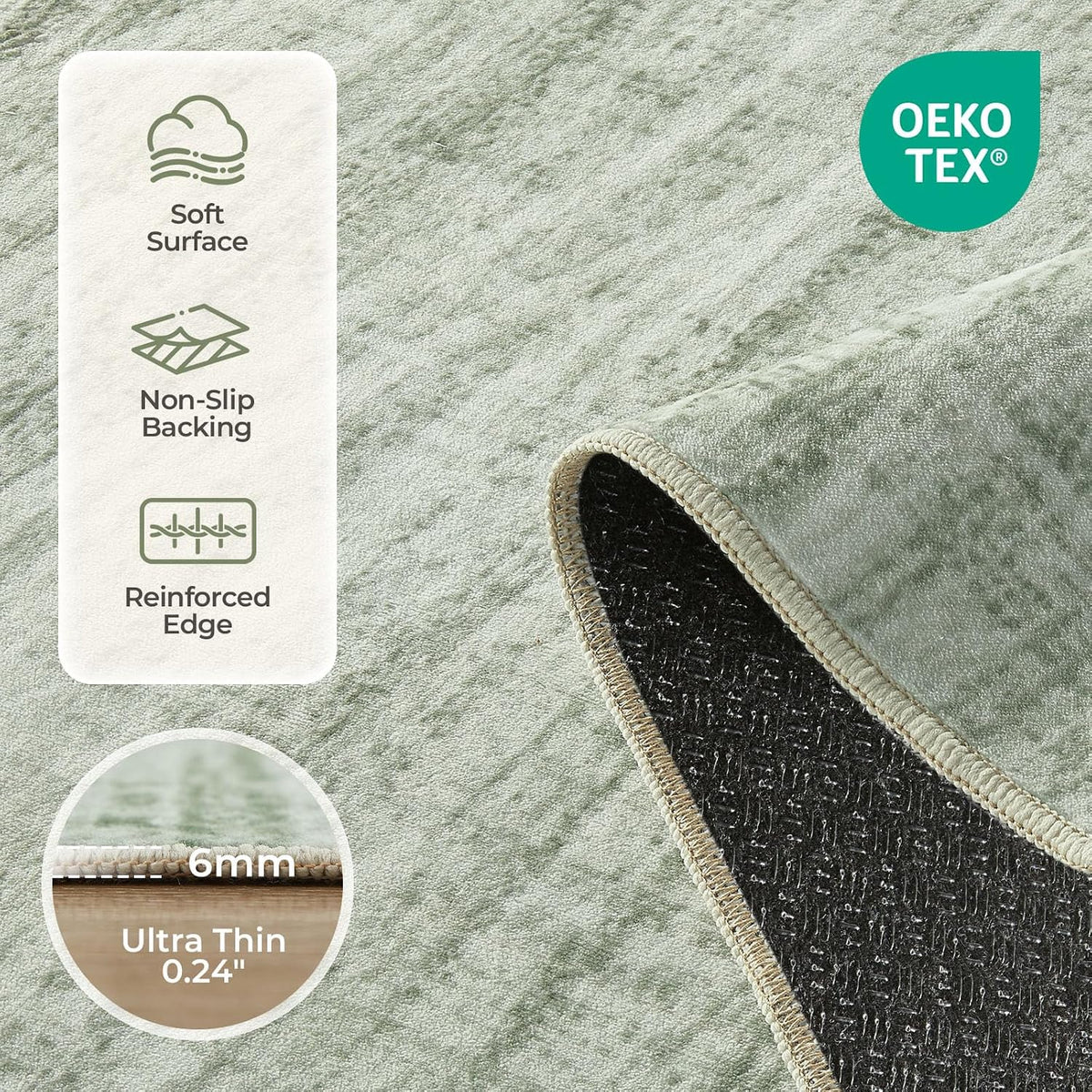 WITSHOCK 8x10 Area Rugs for Living Room: Green Rug Washable Modern Carpet