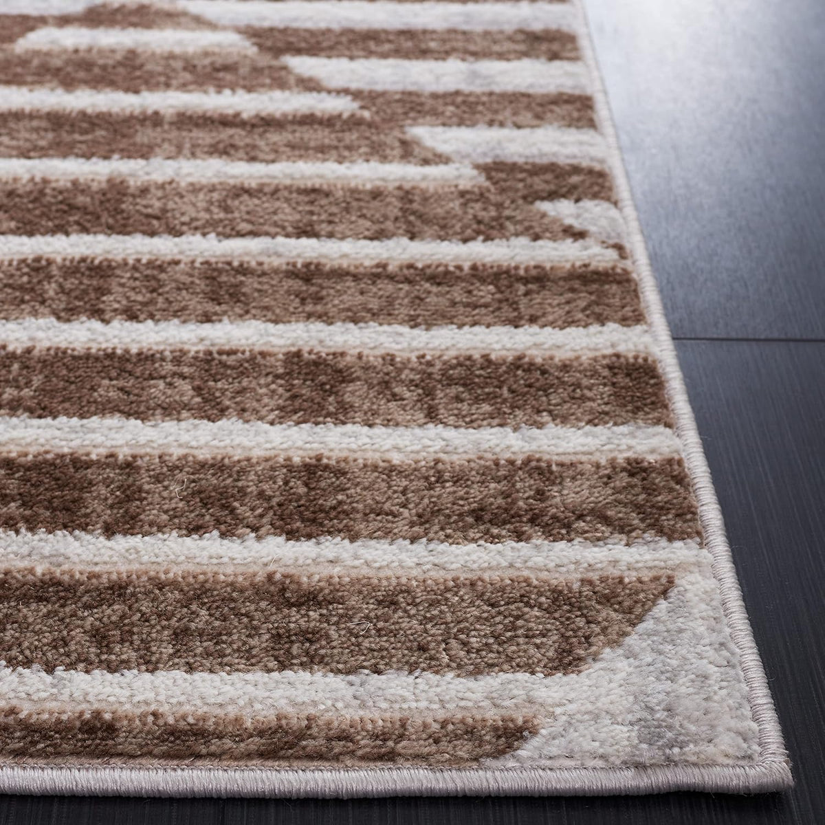 SAFAVIEH Palma Collection Area Rug - 9' x 12', Beige & Light Grey, Mid-Century Modern Geometric Stripe Design, Non-Shedding & Easy Care, Ideal for High Traffic Areas in Living Room, Bedroom (PAM328A)