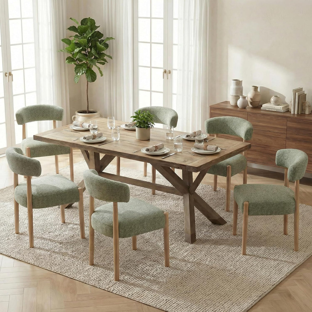 VKNOW Wooden Dining Chairs Set of 2 with Rubberwood Legs, Curved Backrest
