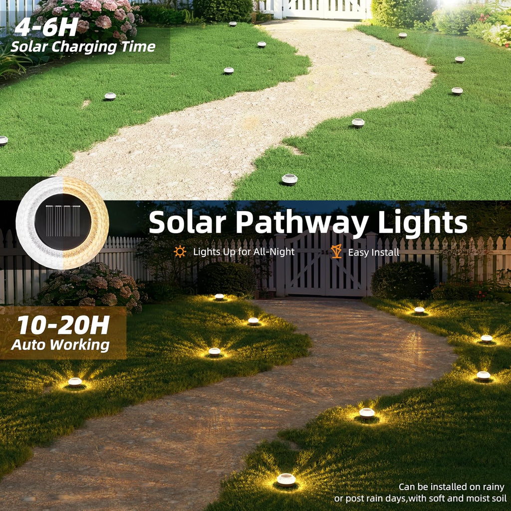 VOLISUN Solar Ground Lights Outdoor,12 Pack Flat Solar Pathway Lights