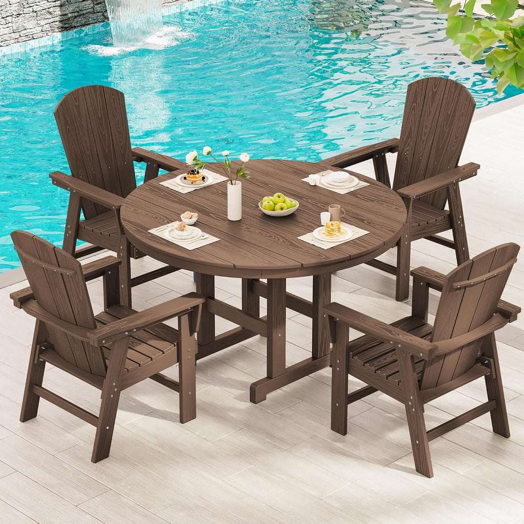 SERWALL 5-Piece Patio Dining Set, 45" Table & 4 Adirondack Chairs, Brown