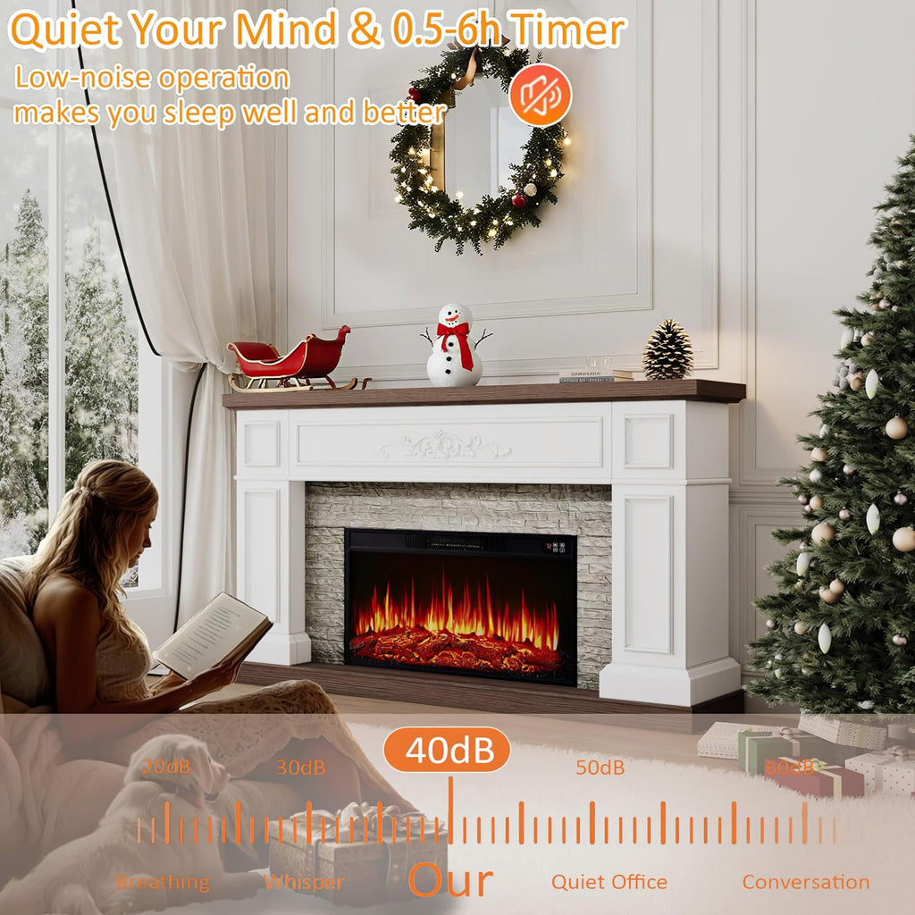 BOSHIRO 60" Landscape Solid Wood Electric Fireplace with Mantel