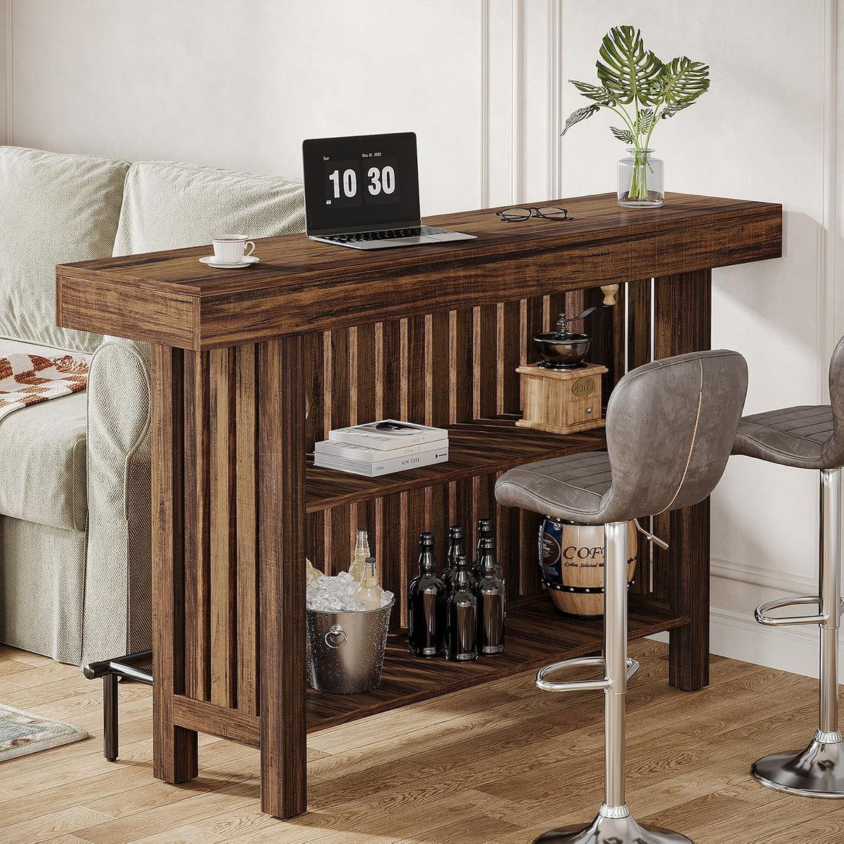 Tribesigns 63" Large Bar Table, 2-Tier Counter Height Table with Footrest