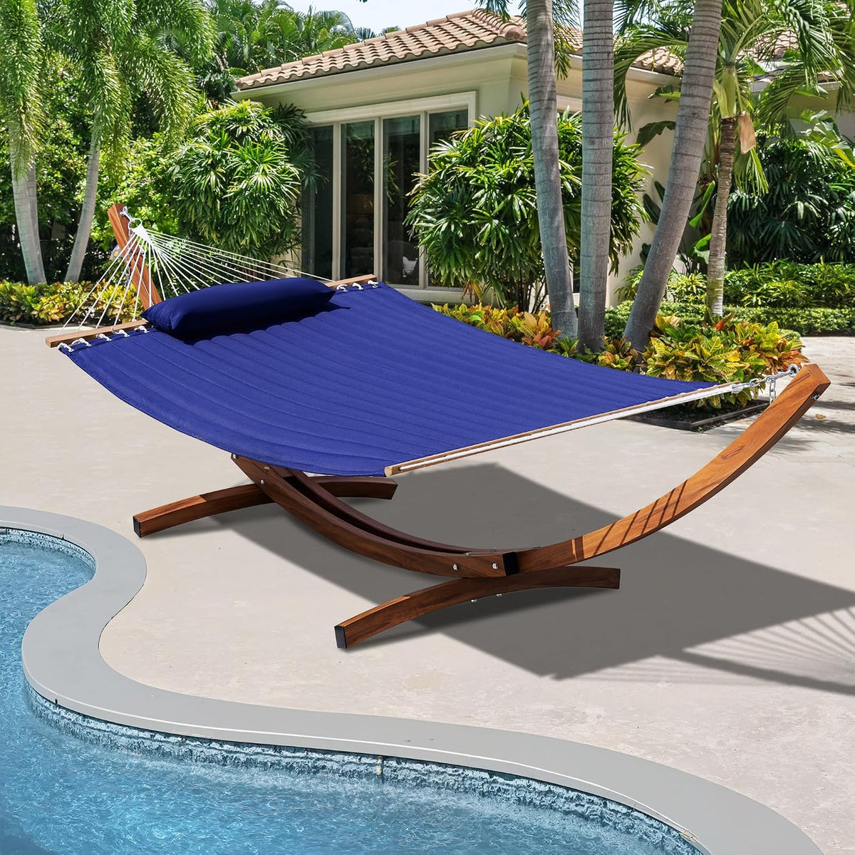 Lazy Daze 12 Ft Double Quilted Hammock with Curved Steel Wood Grain Stand