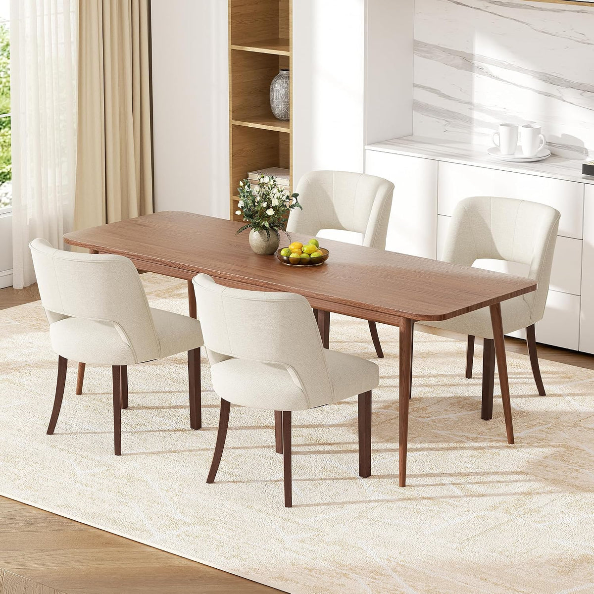 Dining Chairs Set of 4,Modern Dining Room Chairs with Thick Cushions,Linen Upholstered Kitchen Dining Chairs with Wood Legs for Kitchen Dining Room Living Room,Beige