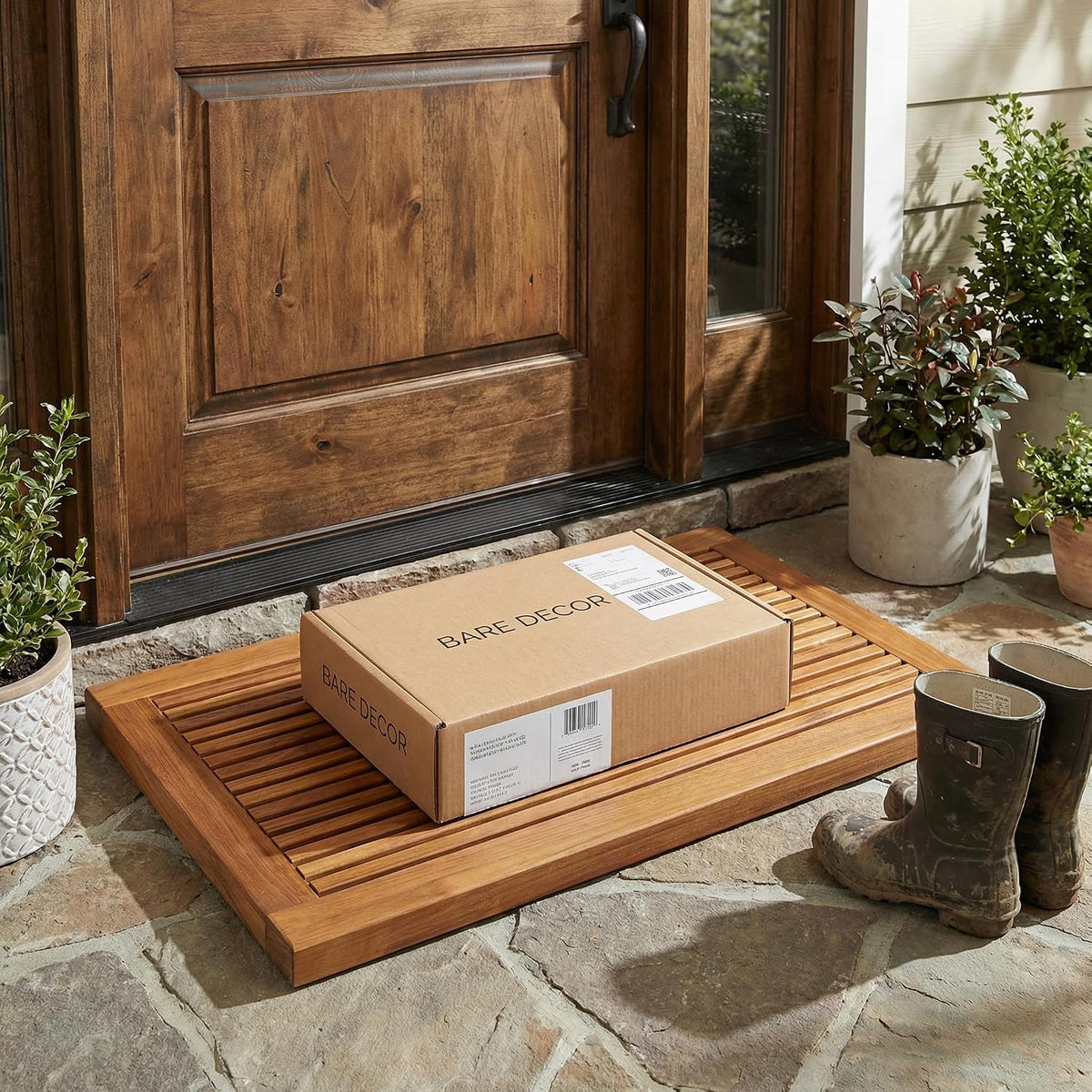 Bare Decor Dasha Spa Shower or Door Mat, 31.5 by 17.75-Inch, Solid Teak Wood and Oiled Finish